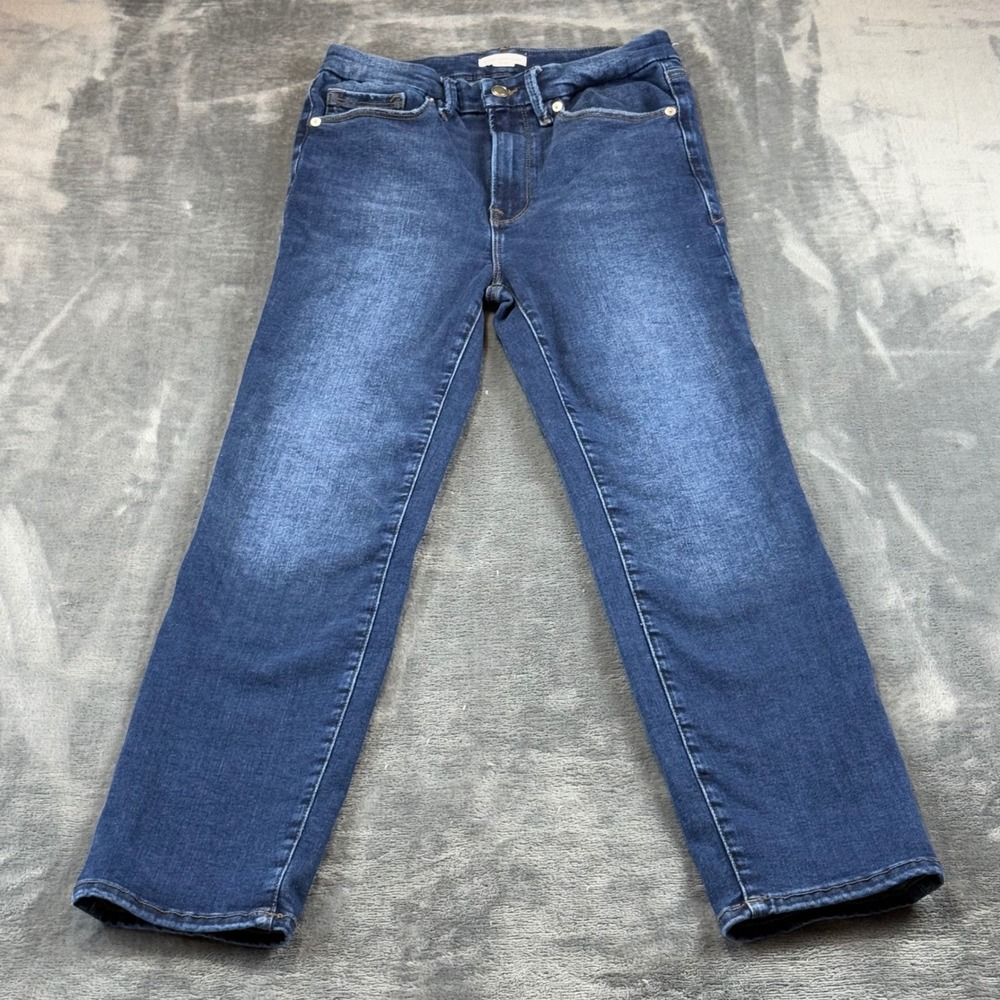 Good American High Rise Straight Leg Jeans Indigo Blue Stretch Denim Size 6-12
